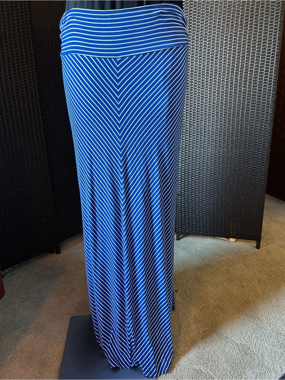 Merona Blue and White Striped Maxi Skirt with Fold-Over Waistband
